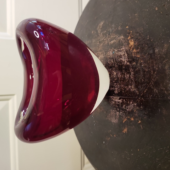 Vintage Murano Style Red Glass Heart Vase 5" - Picture 3 of 8